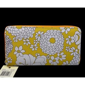 Trina Turk Floral Zip Around Wallet Clutch Lemon Yellow White Cottagecore NWT